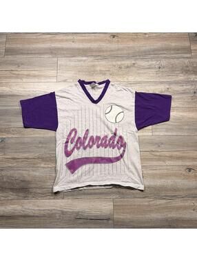 Rockies Men's Purple and Multi Tshirt